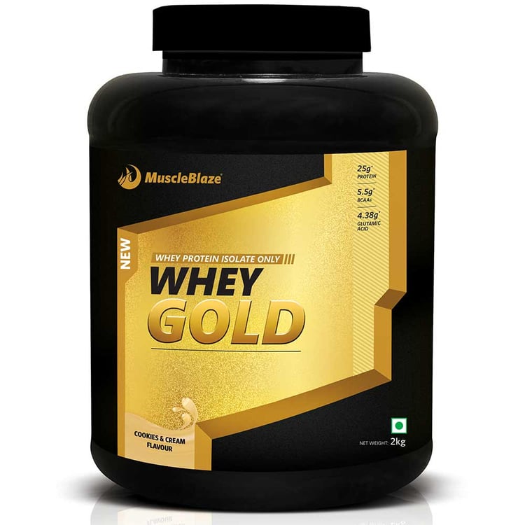 MuscleBlaze Whey Gold 100% Whey Protein Isolate,  4.4 lb  Cookies & Cream 