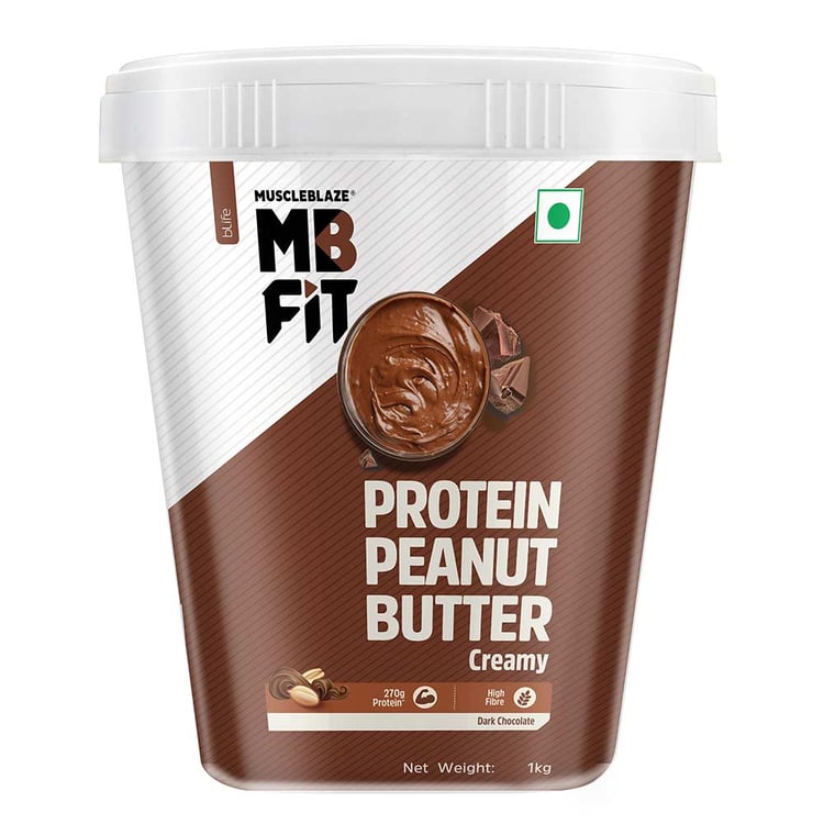 4 - MuscleBlaze High Protein Peanut Butter,  1 kg  Dark Chocolate Creamy 