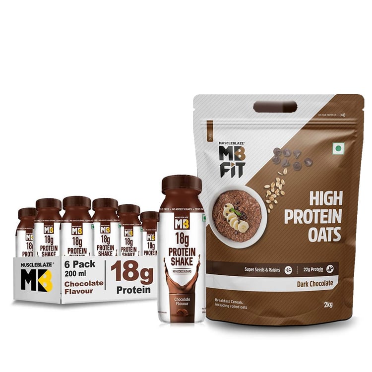 MuscleBlaze High Protein Oats 2 kg & 18g Protein Shake 6 Piece/Pack Combo