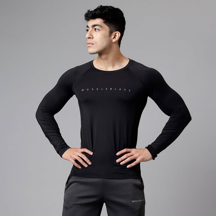 1 - MuscleBlaze Compression Muscle Tee Full Sleeve,  Midnight Black  Large 