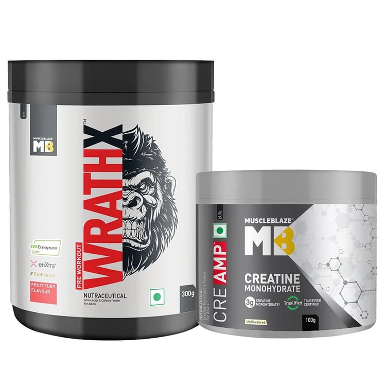 MuscleBlaze Creatine Monohydrate CreAMP 0.22 lb & Pre Workout WrathX 0.66 lb Combo