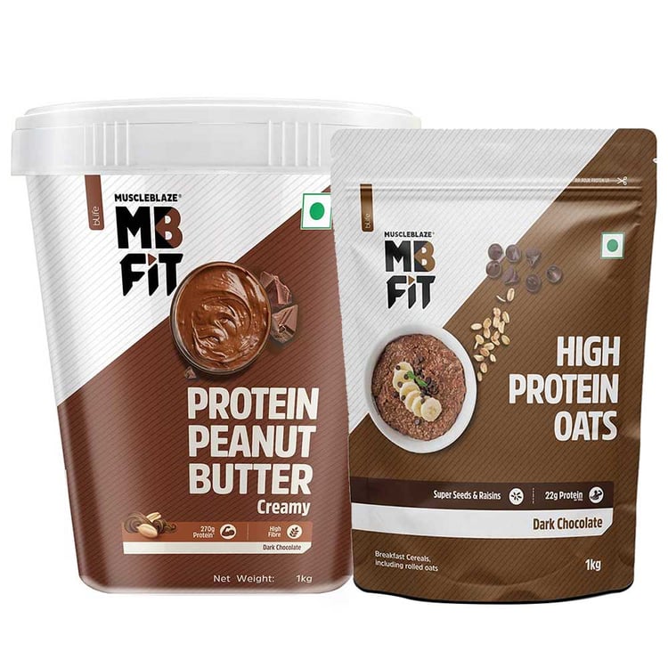 MuscleBlaze High Protein Oats & Peanut Butter Dark Chocolate Creamy 1 kg Combo