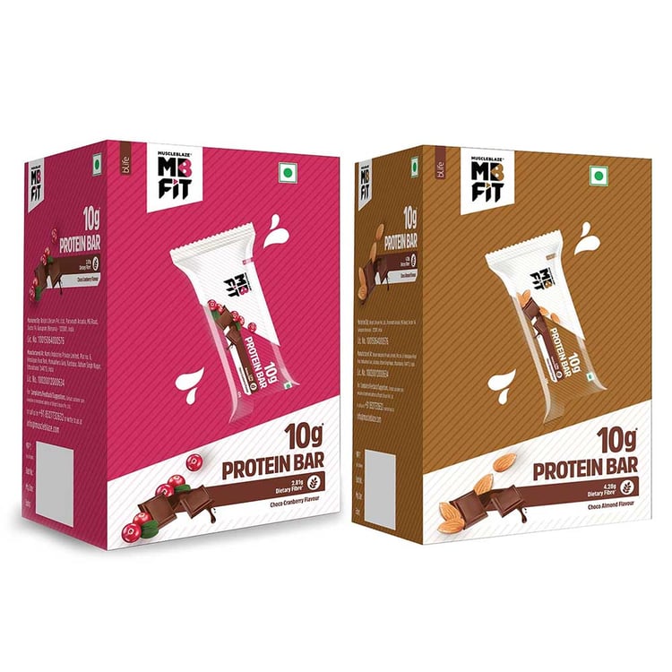 MuscleBlaze Protein Bar 10 g protein 6 bars Choco Almond & Choco Cranberry Combo