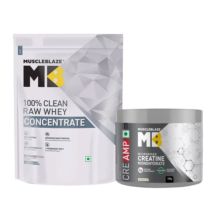 MuscleBlaze 80% Raw Whey Protein 1 kg & Creatine Monohydrate CreAMP 0.22 lb Combo