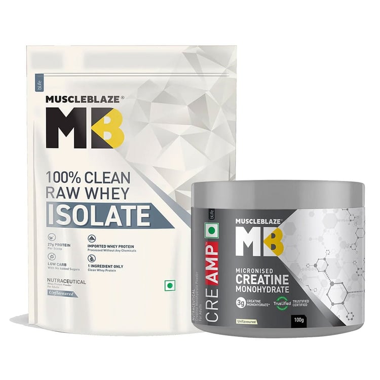 MuscleBlaze Raw Whey Isolate 1 kg & Creatine Monohydrate CreAMP 0.22 lb Combo