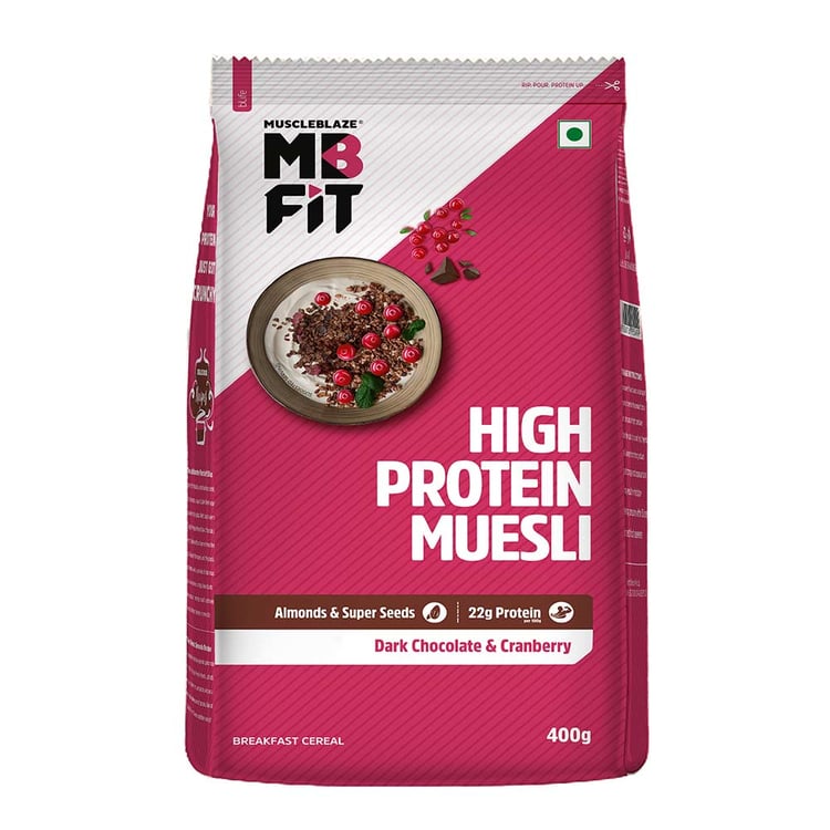 11 - MuscleBlaze High Protein Muesli,  0.4 kg  Dark Chocolate & Cranberry 