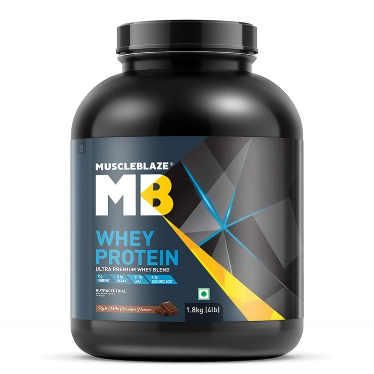 2 - MuscleBlaze 100% Whey Protein Supplement Powder with Digestive Enzyme,  4 lb  51 Servings (Rich Milk Chocolate) 