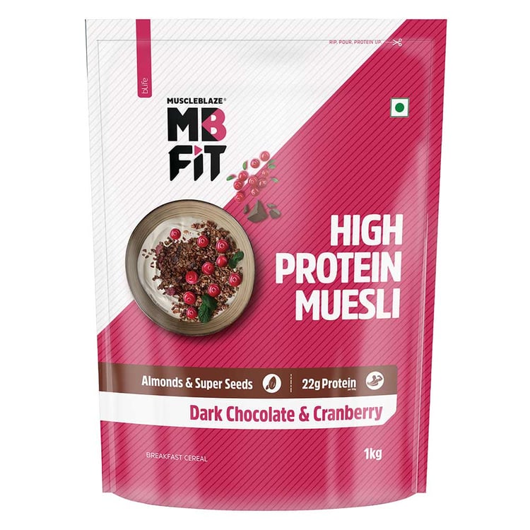 1 - MuscleBlaze High Protein Muesli,  1 kg  Dark Chocolate & Cranberry 