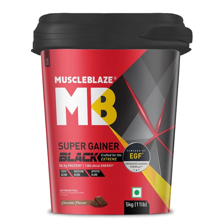1 - MuscleBlaze Super Gainer Black,  11 lb  Chocolate 