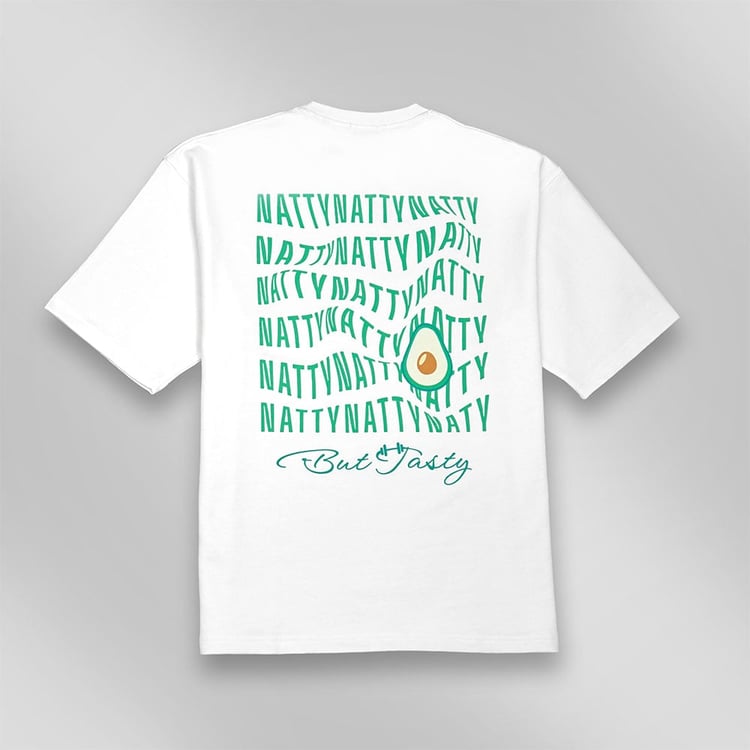 1 - MuscleBlaze Natty But Tasty Avocado Oversized Solid T-Shirt,  Medium  White