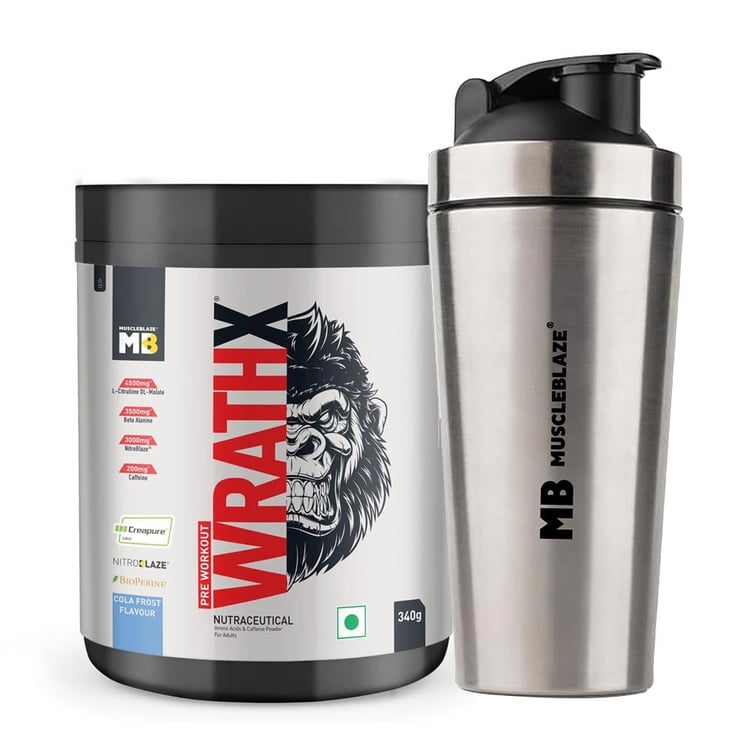Pre Workout WrathX 340 g & Steel Shaker 700 ml Combo