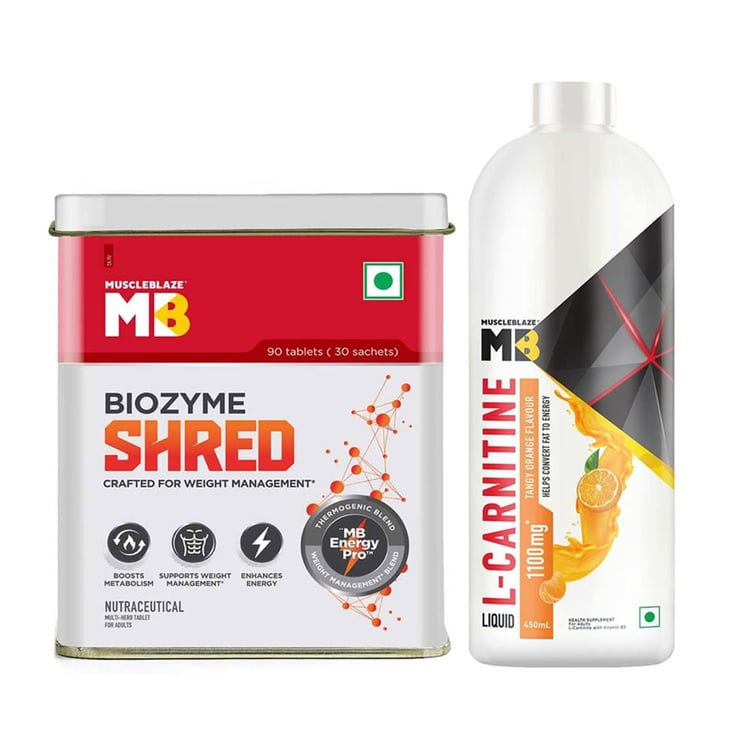 Liquid L-Carnitine 450 ml & Biozyme Shred 90 Tabs Combo