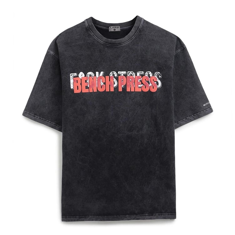 2 - MuscleBlaze F.ck Stress Bench Press Oversized Washed T-Shirt,  X-Small  Dark Charcoal Grey 