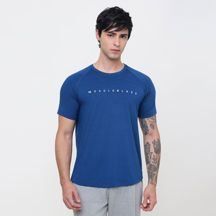 3 - MuscleBlaze Active Tee Half Sleeve, Large Teal Blue