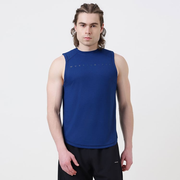 1 - MuscleBlaze Patterned Dry-Fit Delt Tank,  Poseidon  Large 