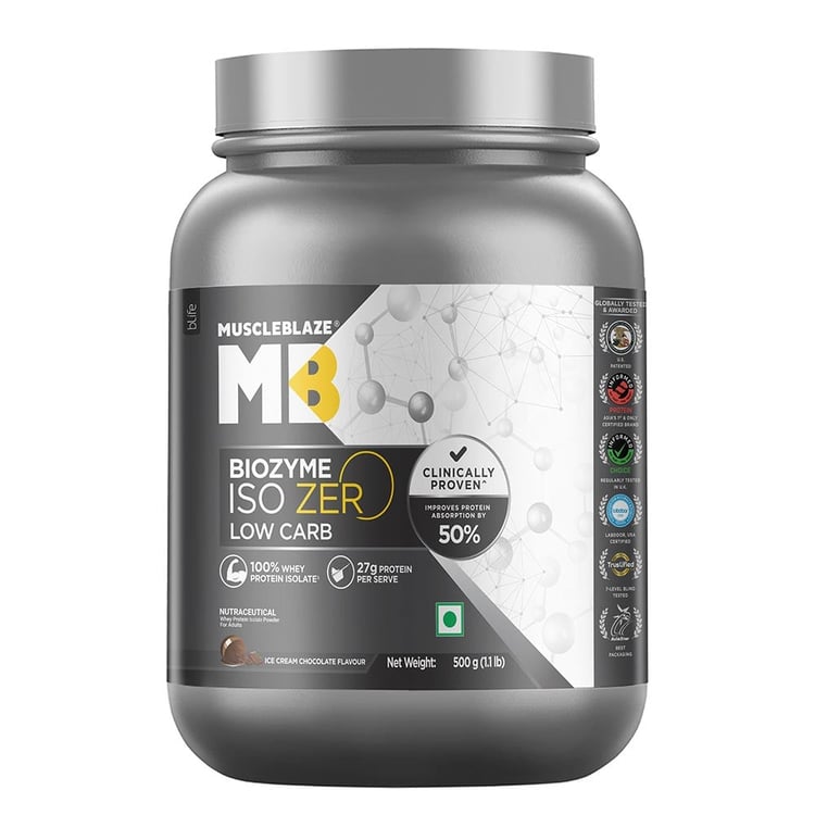 2 - MuscleBlaze Biozyme Iso-Zero,  1.1 lb  Low Carb Ice Cream Chocolate 
