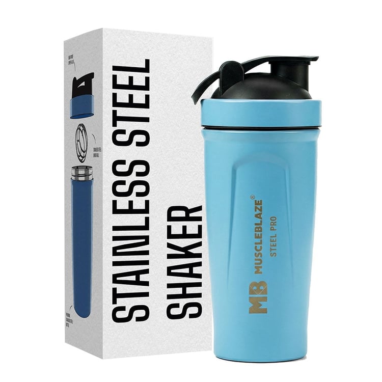 MuscleBlaze Stainless Steel Shaker,  Blizzard Blue  700 ml 