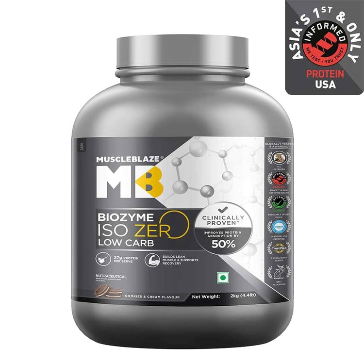 MuscleBlaze Biozyme Iso-Zero, 4.4 lb Low Carb Cookies & Cream