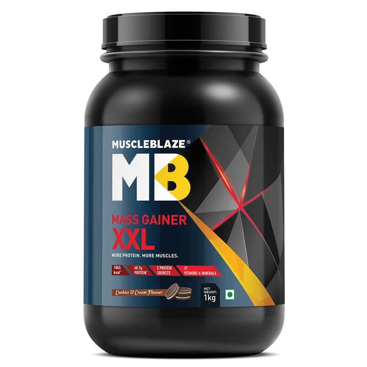 1 - MuscleBlaze Mass Gainer XXL with Complex Carbs and Proteins in 3:1 ratio,  2.2 lb  Cookies & Cream 