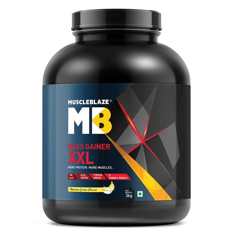 1 - MuscleBlaze Mass Gainer XXL with Complex Carbs and Proteins in 3:1 ratio,  6.6 lb  Banana Cream 