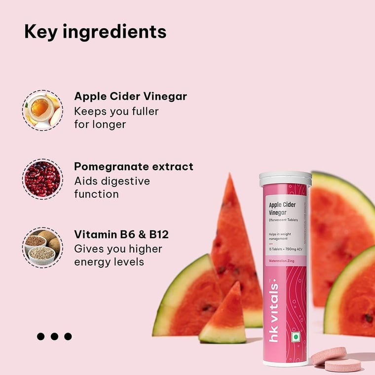4 - HK Vitals ACV Effervescent 750 mg,  15 tablet(s)  Watermelon