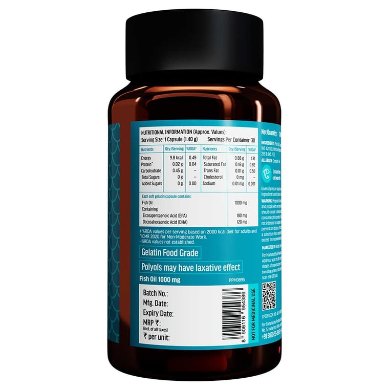 3 - HK Vitals Fish Oil 1000mg with 180mg EPA and 120mg DHA,  30 capsules