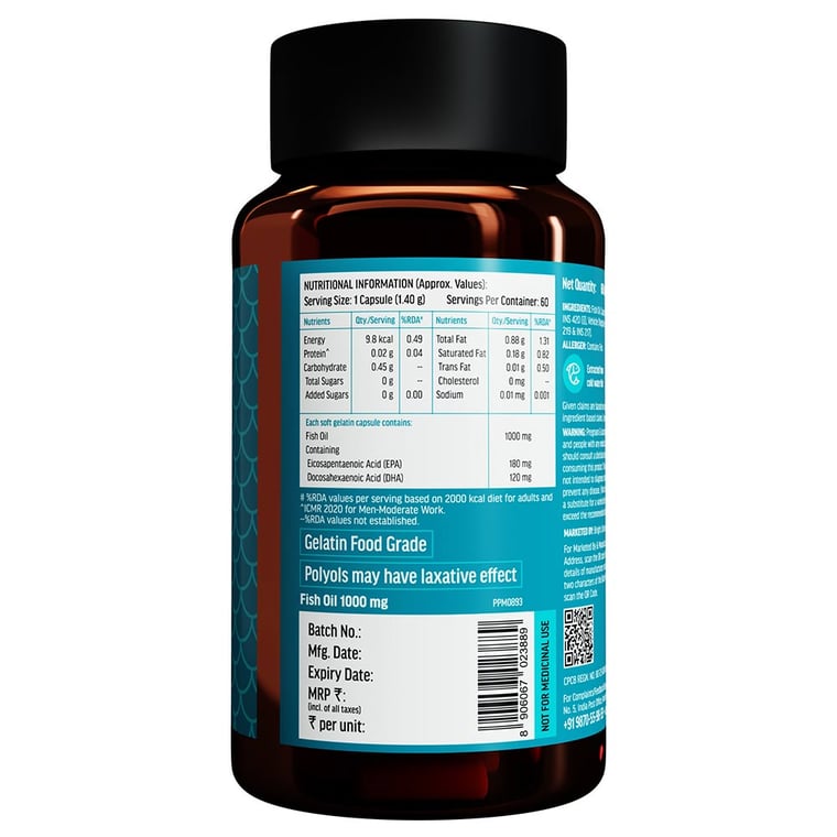 2 - HK Vitals Fish Oil 1000mg with 180mg EPA and 120mg DHA,  60 capsules 